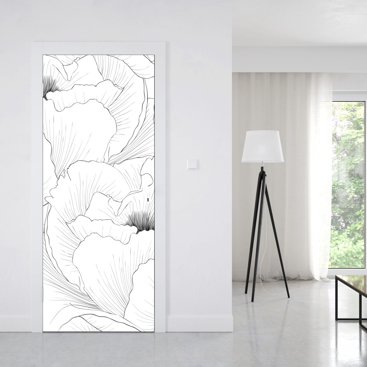 Naklejka na drzwi delikatny botaniczny rysunek kwiatowy – Wallissimo® Naklejka na drzwi delikatny botaniczny rysunek kwiatowy – Wallissimo®