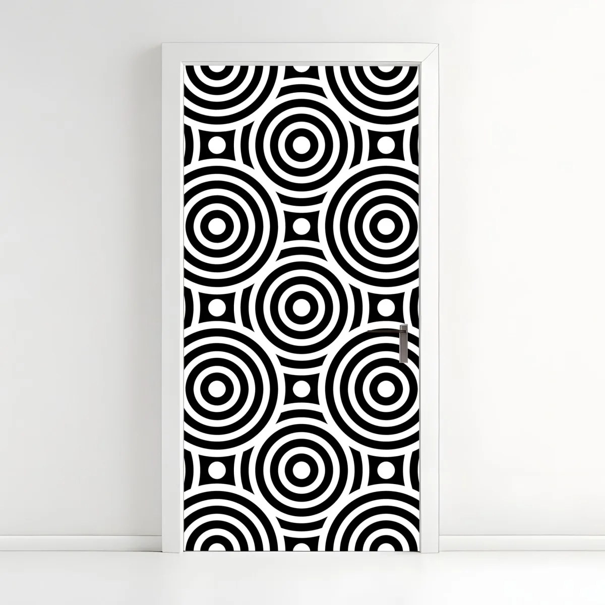 Naklejka na drzwi czarno-biały wzór koncentrycznych kół – Wallissimo® Naklejka na drzwi czarno-biały wzór koncentrycznych kół – Wallissimo®