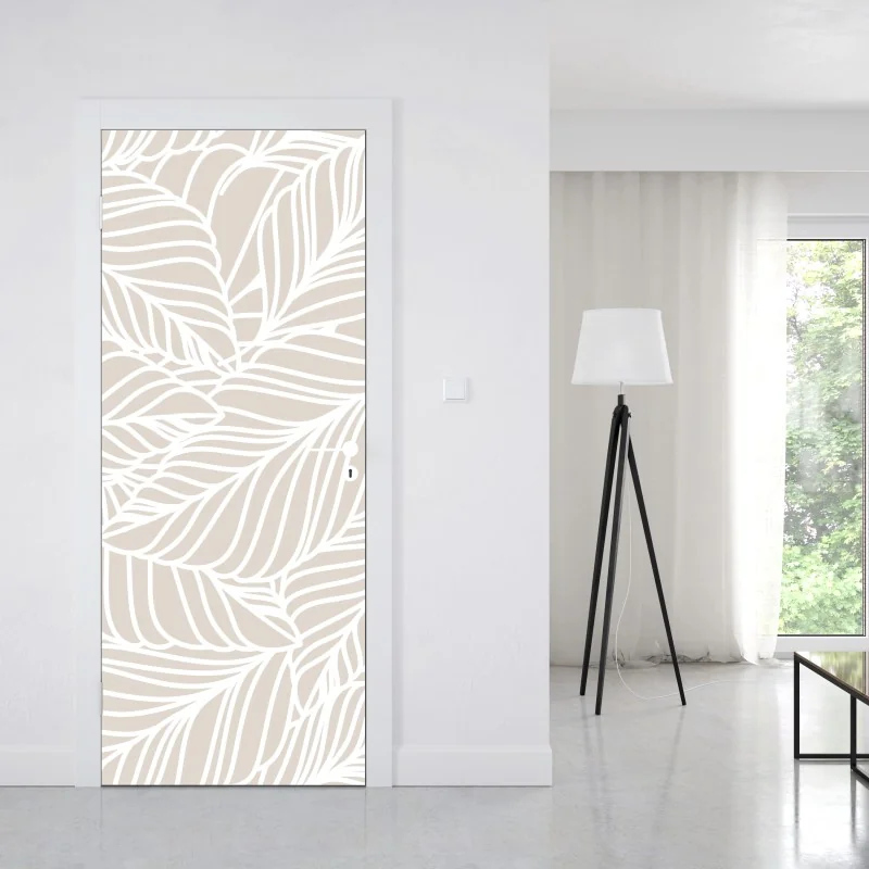 Naklejka na drzwi beżowy botaniczny wzór liści – Wallissimo® Naklejka na drzwi beżowy botaniczny wzór liści – Wallissimo®