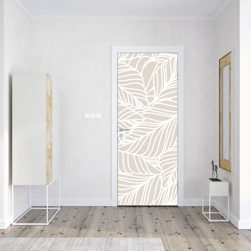 Naklejka na drzwi beżowy botaniczny wzór liści – Wallissimo® Naklejka na drzwi beżowy botaniczny wzór liści – Wallissimo®