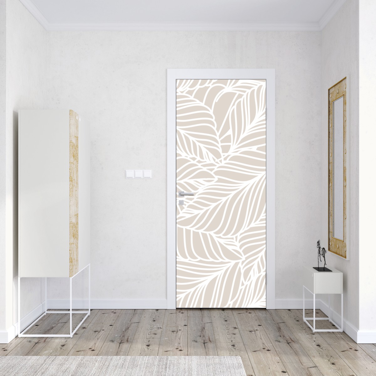 Naklejka na drzwi beżowy botaniczny wzór liści – Wallissimo® Naklejka na drzwi beżowy botaniczny wzór liści – Wallissimo®