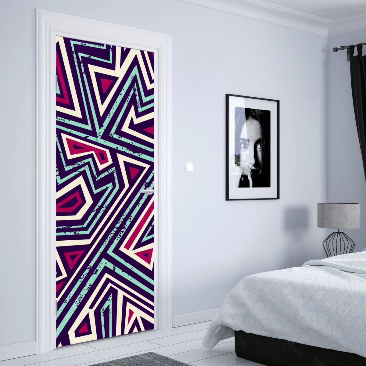 Naklejka na drzwi odważny geometryczny wzór z trójkątami – Wallissimo® Naklejka na drzwi odważny geometryczny wzór z trójkątami – Wallissimo®