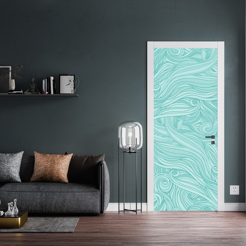 Naklejka na drzwi turkusowy wzór falowy do dekoracji ścian – Wallissimo® Naklejka na drzwi turkusowy wzór falowy do dekoracji ścian – Wallissimo®