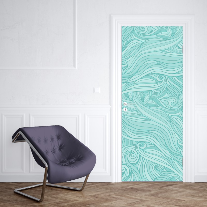 Naklejka na drzwi turkusowy wzór falowy do dekoracji ścian – Wallissimo® Naklejka na drzwi turkusowy wzór falowy do dekoracji ścian – Wallissimo®