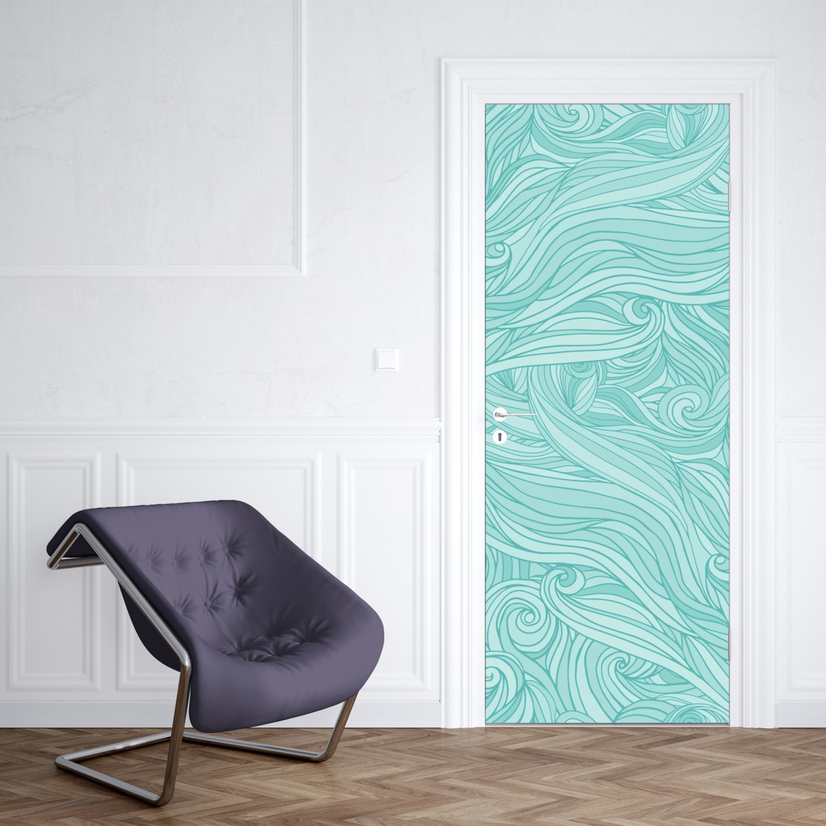 Naklejka na drzwi turkusowy wzór falowy do dekoracji ścian – Wallissimo® Naklejka na drzwi turkusowy wzór falowy do dekoracji ścian – Wallissimo®