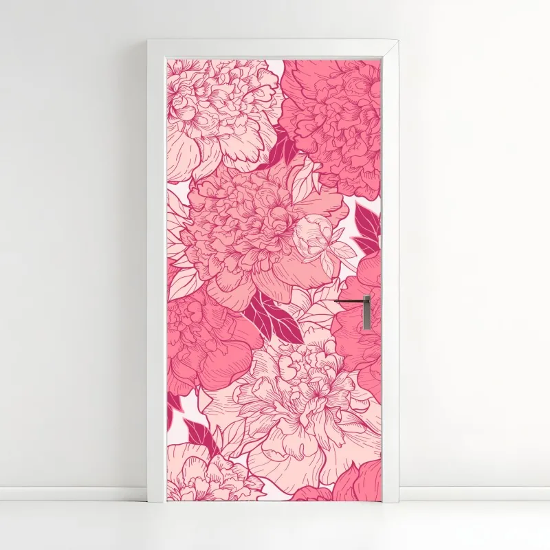 Naklejka na drzwi różowy wzór z piwoniami