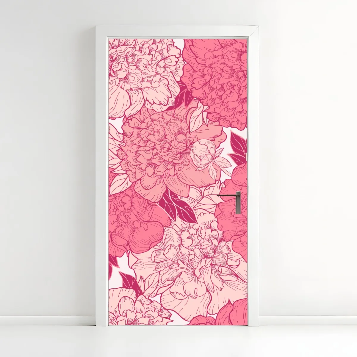 Naklejka na drzwi różowy wzór z piwoniami – Wallissimo® Naklejka na drzwi różowy wzór z piwoniami – Wallissimo®