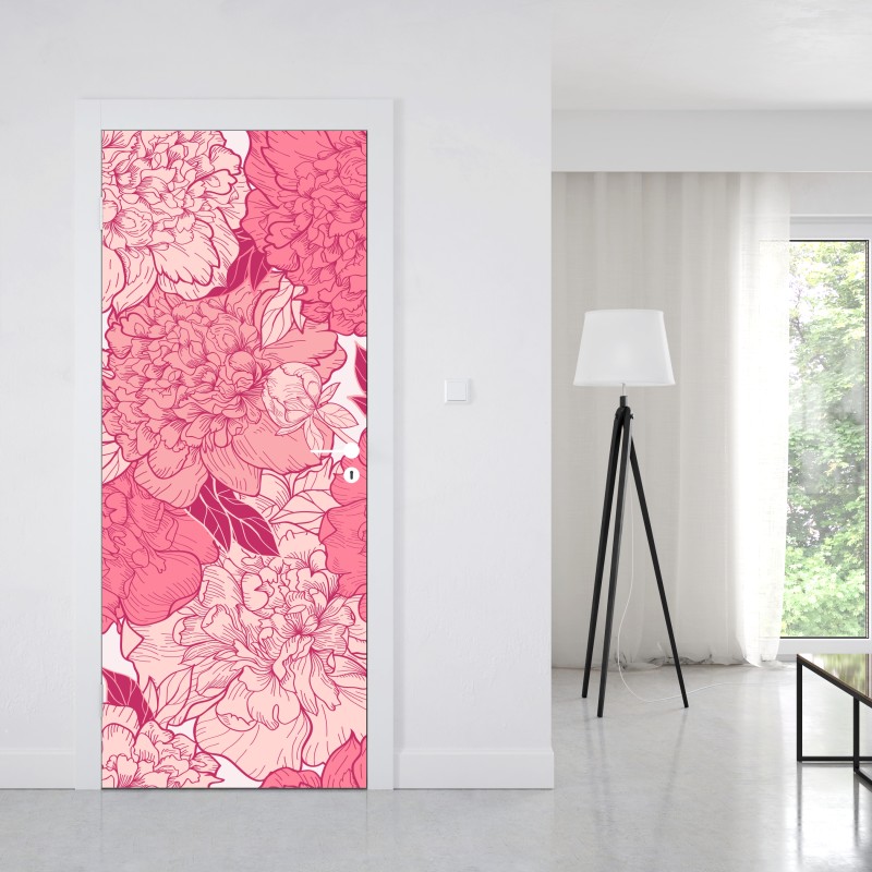 Naklejka na drzwi elegancki różowy wzór kwiatowy – Wallissimo®
