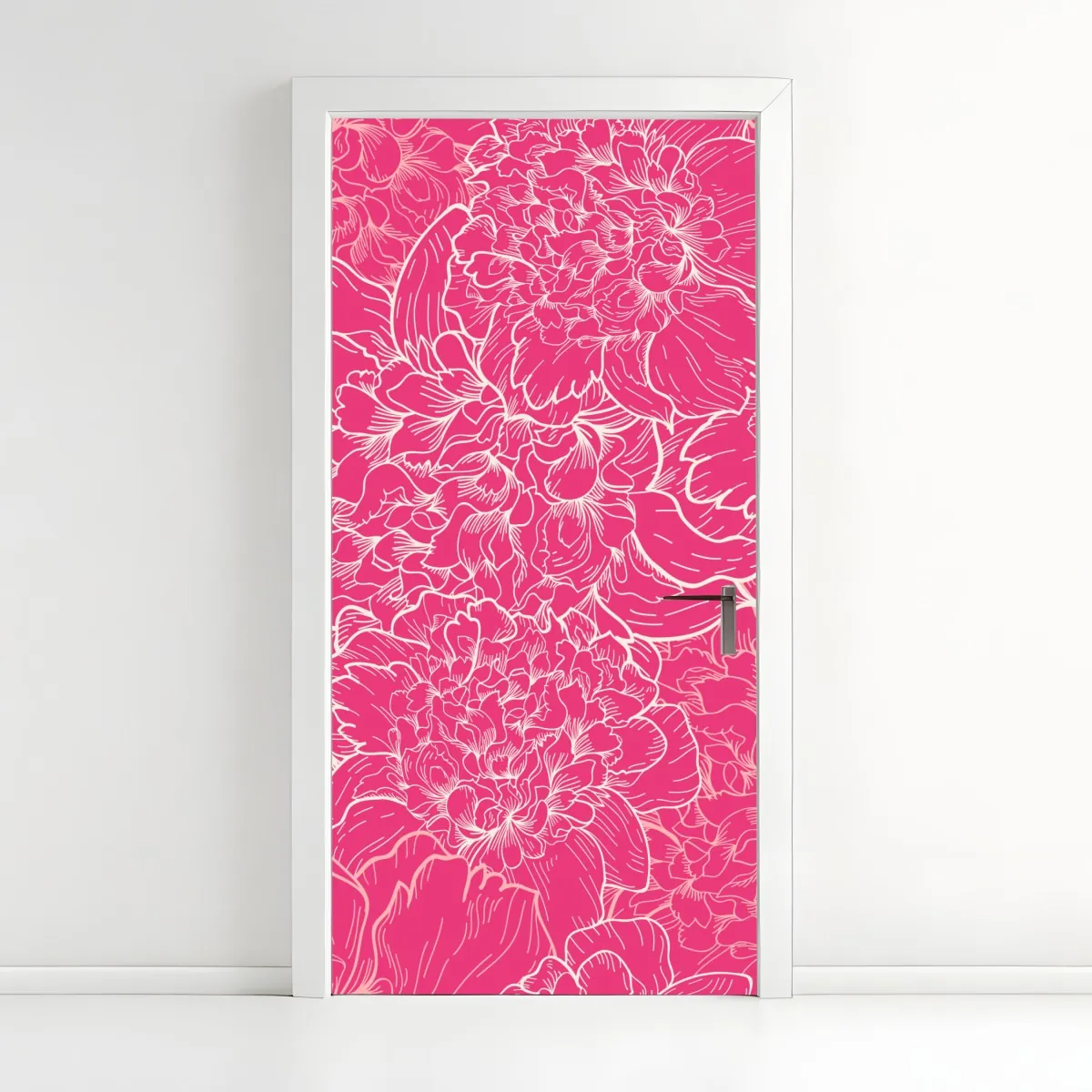 Naklejka na drzwi intensywny różowy wzór z peoniami – Wallissimo® Naklejka na drzwi intensywny różowy wzór z peoniami – Wallissimo®