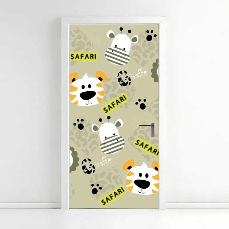Naklejka na drzwi uroczy wzór safari dla dzieci
