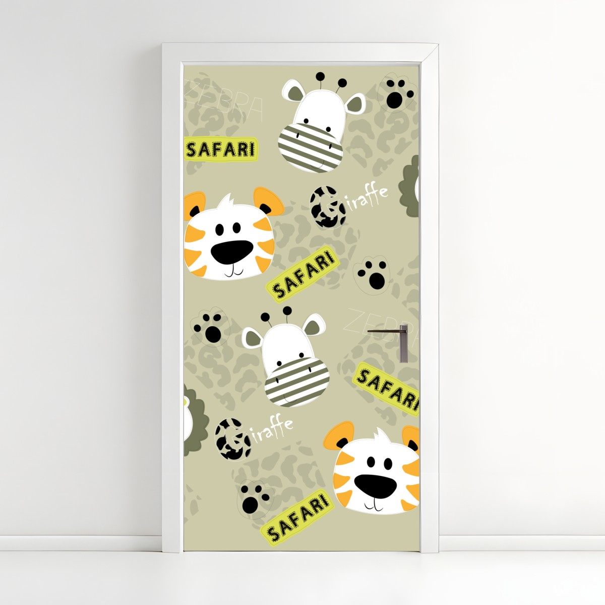 Door sticker cute safari animals nursery pattern