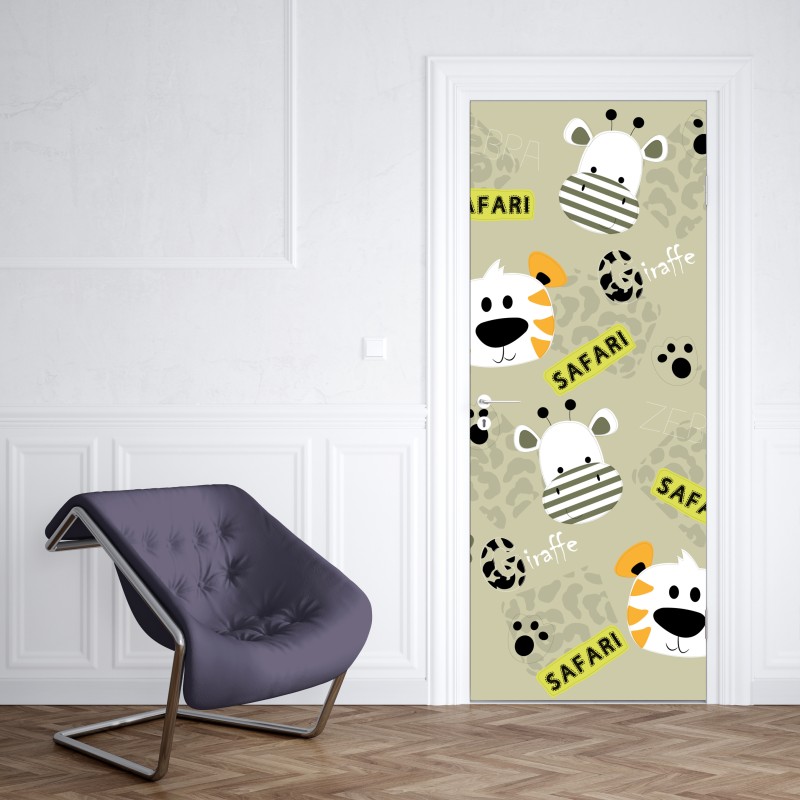 Naklejka na drzwi uroczy wzór safari dla dzieci – Wallissimo® Naklejka na drzwi uroczy wzór safari dla dzieci – Wallissimo®