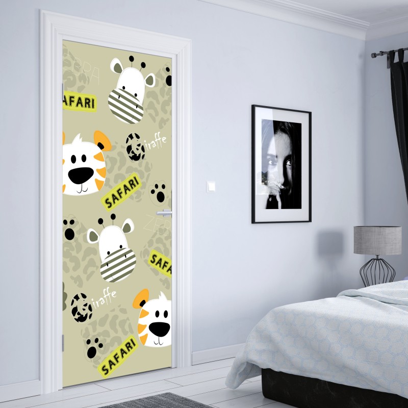 Naklejka na drzwi uroczy wzór safari dla dzieci – Wallissimo® Naklejka na drzwi uroczy wzór safari dla dzieci – Wallissimo®