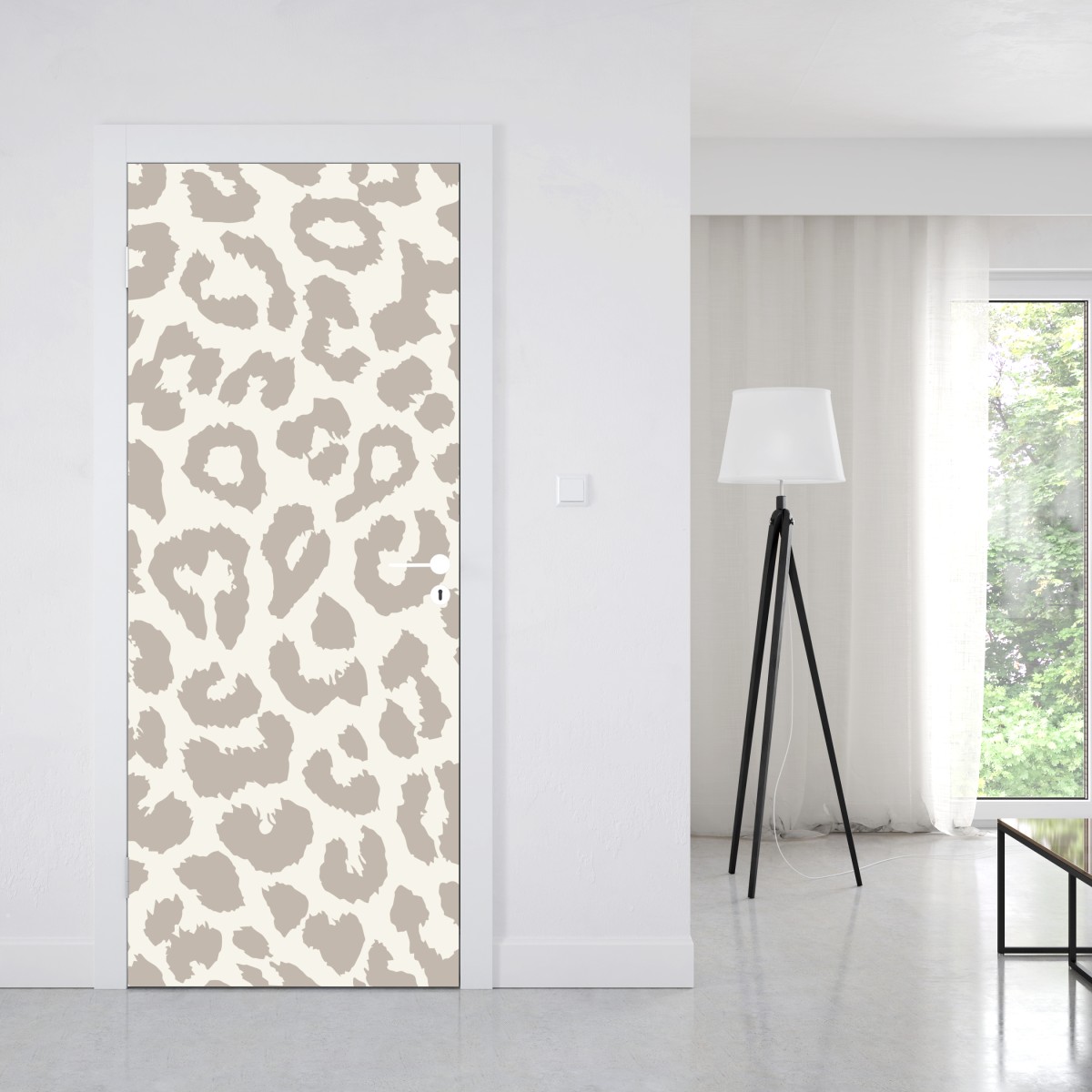 Naklejka na drzwi neutralny beżowy wzór w panterkę – Wallissimo® Naklejka na drzwi neutralny beżowy wzór w panterkę – Wallissimo®