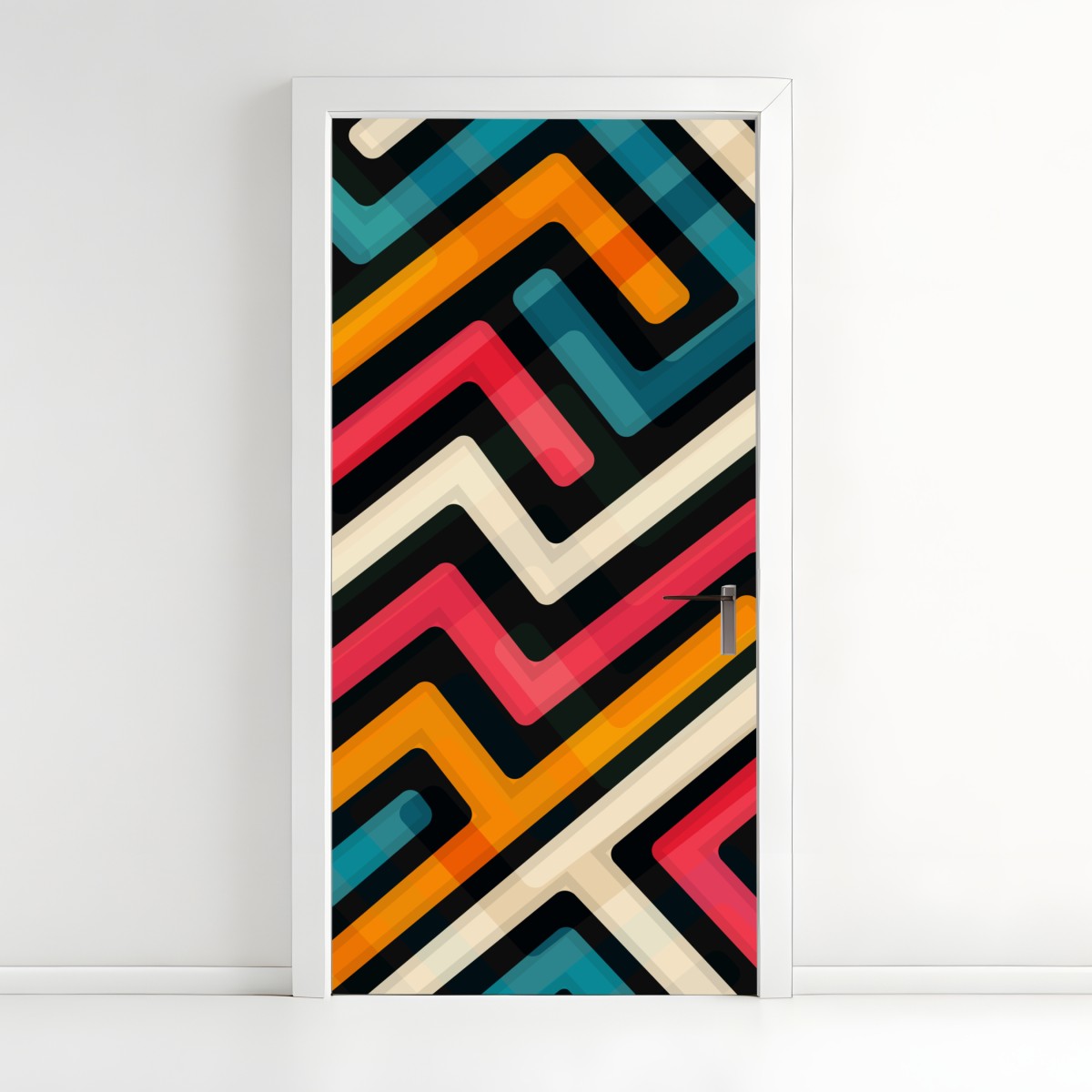 Door sticker colorful geometric maze pattern