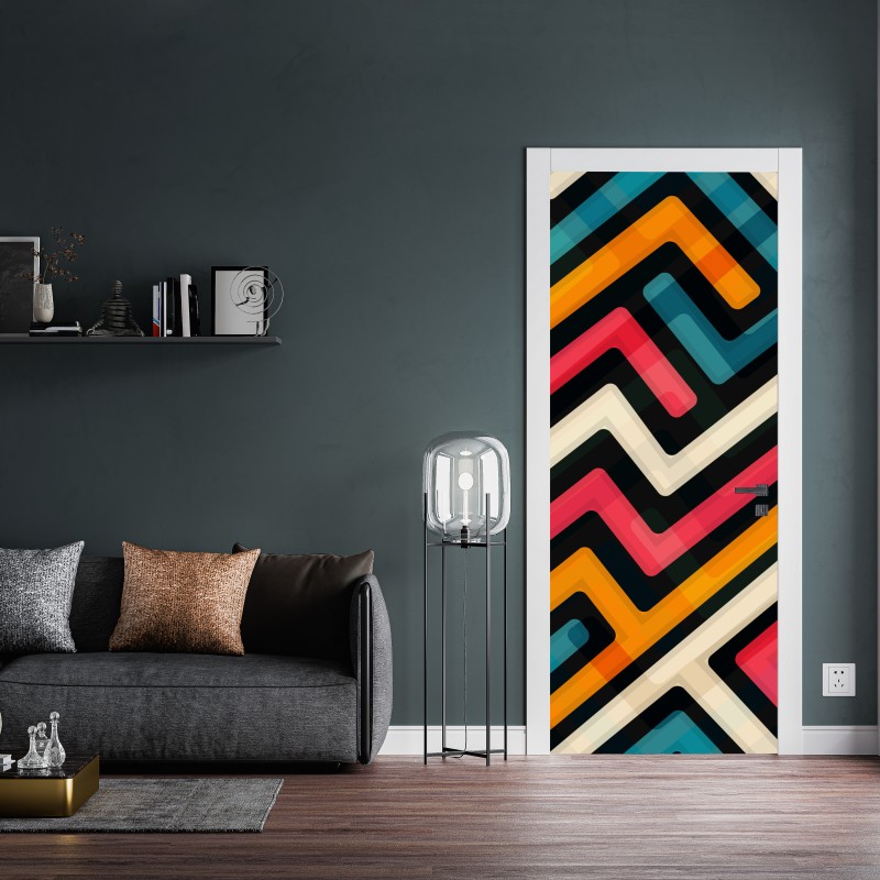 Naklejka na drzwi kolorowy geometryczny wzór labiryntu – Wallissimo® Naklejka na drzwi kolorowy geometryczny wzór labiryntu – Wallissimo®