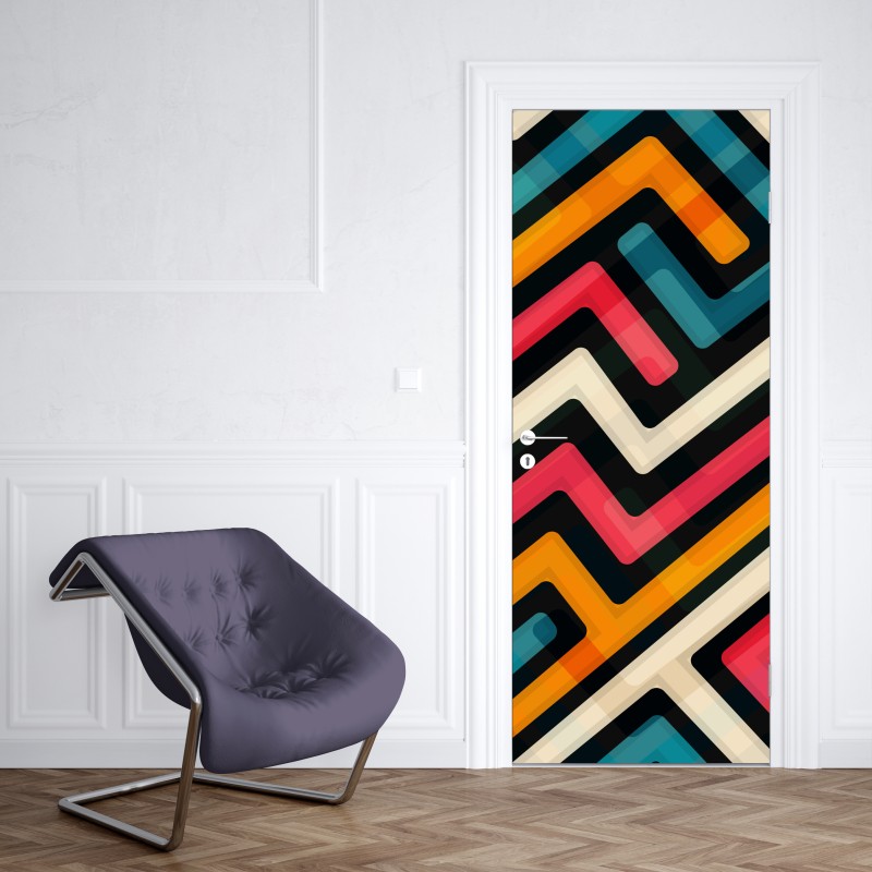 Naklejka na drzwi kolorowy geometryczny wzór labiryntu – Wallissimo® Naklejka na drzwi kolorowy geometryczny wzór labiryntu – Wallissimo®
