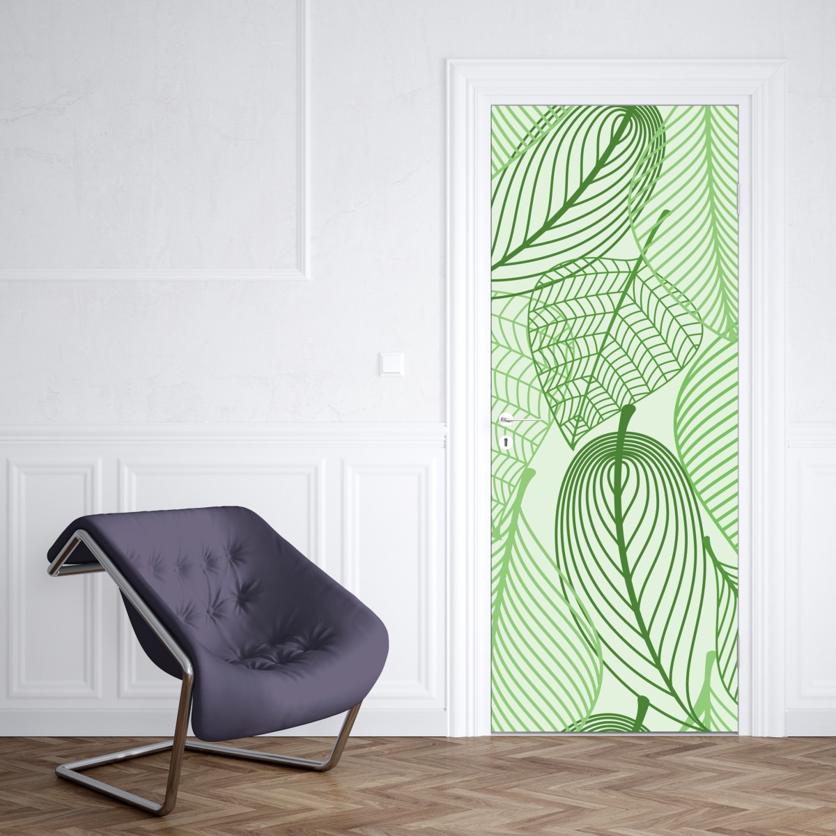 Naklejka na drzwi zielony botaniczny wzór liści – Wallissimo® Naklejka na drzwi zielony botaniczny wzór liści – Wallissimo®