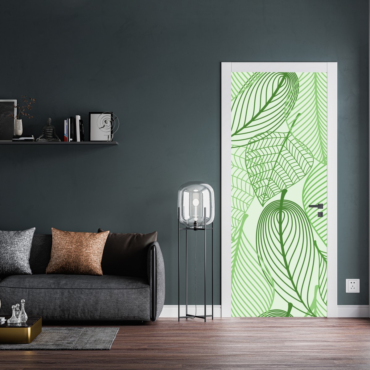 Naklejka na drzwi zielony botaniczny wzór liści – Wallissimo® Naklejka na drzwi zielony botaniczny wzór liści – Wallissimo®