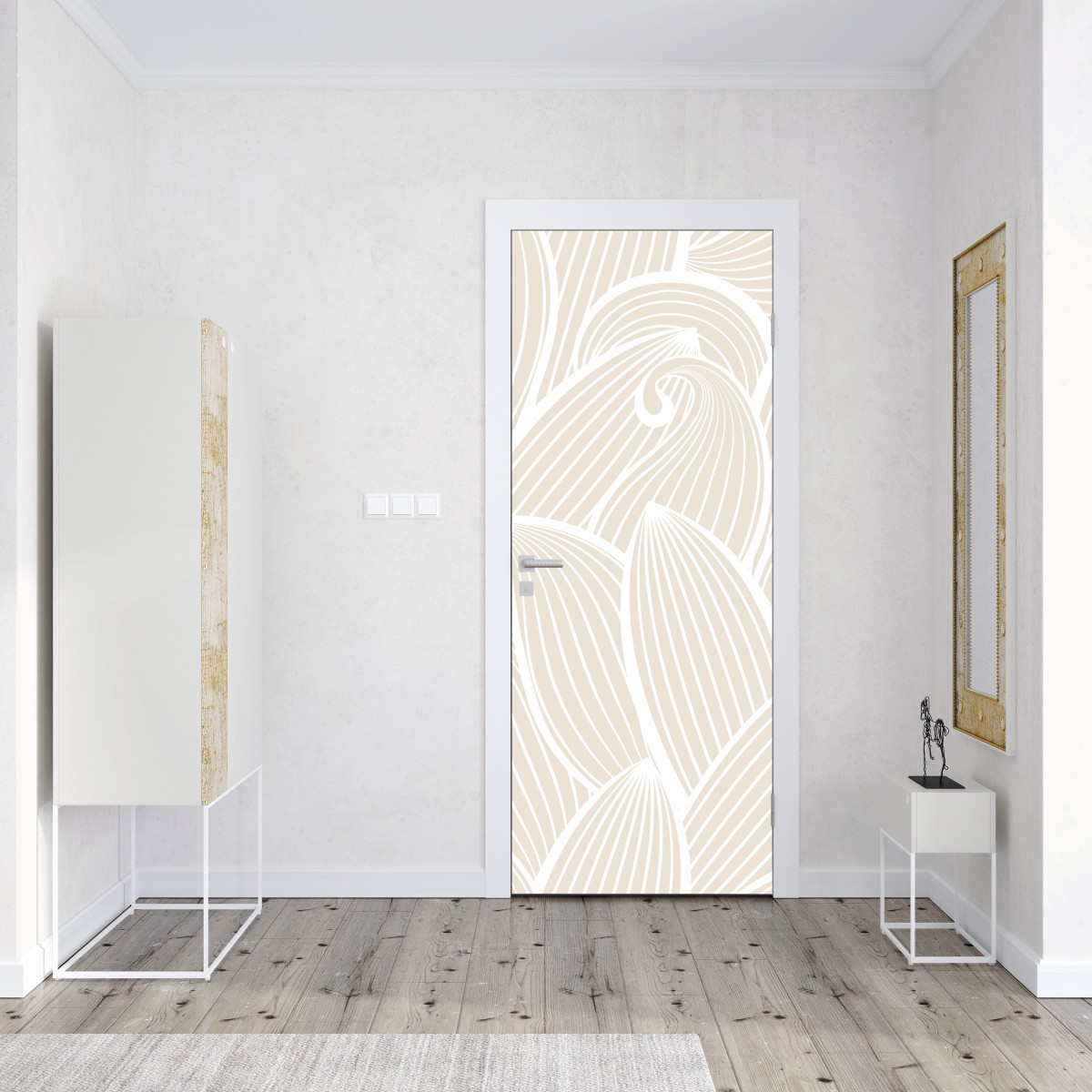 Naklejka na drzwi delikatny beżowy botaniczny wzór – Wallissimo® Naklejka na drzwi delikatny beżowy botaniczny wzór – Wallissimo®