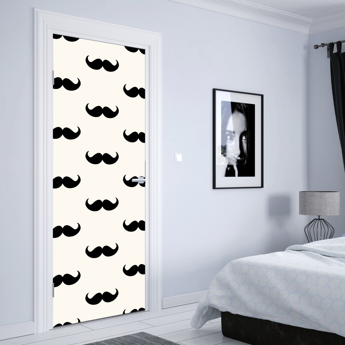 Naklejka na drzwi czarny wzór wąsów na beżowym tle – Wallissimo® Naklejka na drzwi czarny wzór wąsów na beżowym tle – Wallissimo®