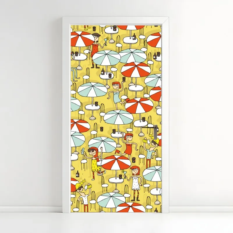 Naklejka na drzwi słoneczny wzór z parasolami plażowymi