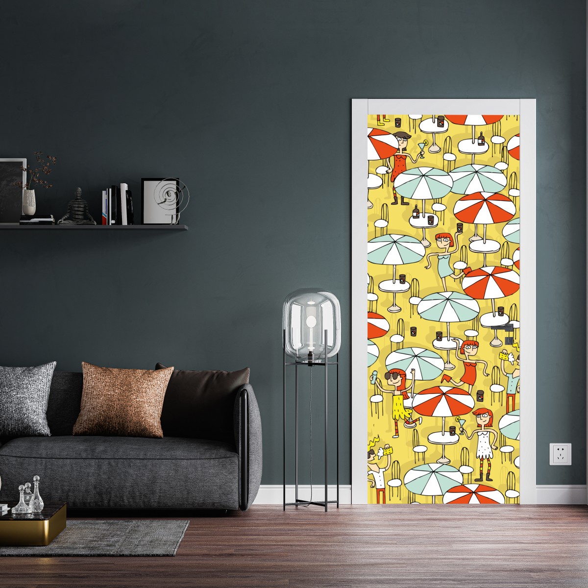 Naklejka na drzwi słoneczny wzór z parasolami plażowymi – Wallissimo® Naklejka na drzwi słoneczny wzór z parasolami plażowymi – Wallissimo®