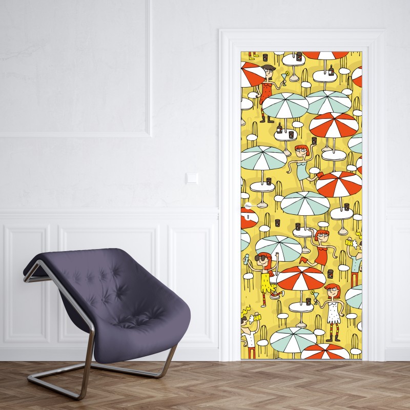 Naklejka na drzwi słoneczny wzór z parasolami plażowymi – Wallissimo® Naklejka na drzwi słoneczny wzór z parasolami plażowymi – Wallissimo®