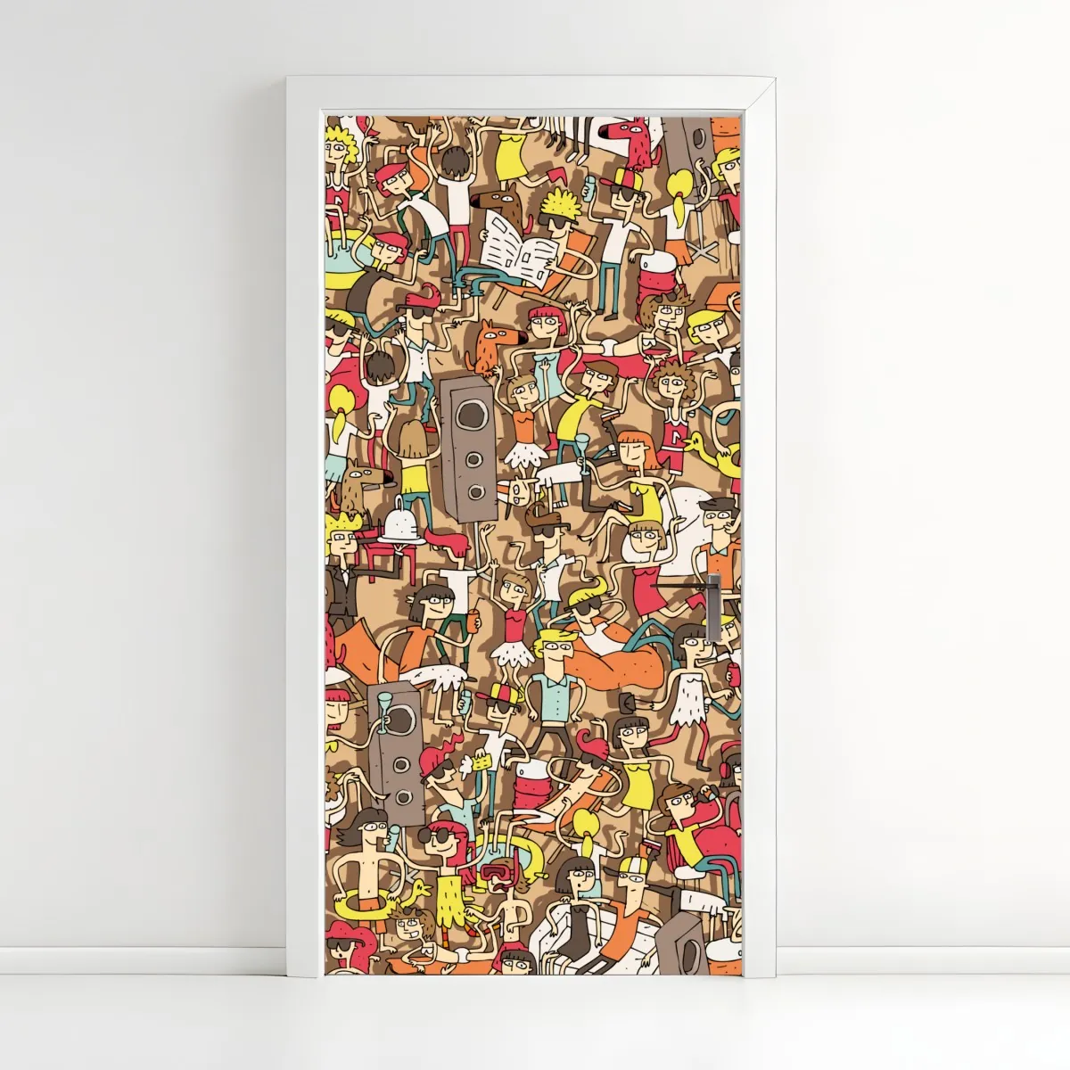 Naklejka na drzwi zabawny wzór tłumu na imprezie – Wallissimo® Naklejka na drzwi zabawny wzór tłumu na imprezie – Wallissimo®