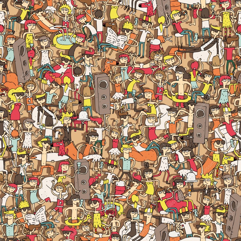 Naklejka na drzwi zabawny wzór tłumu na imprezie – Wallissimo® Naklejka na drzwi zabawny wzór tłumu na imprezie – Wallissimo®