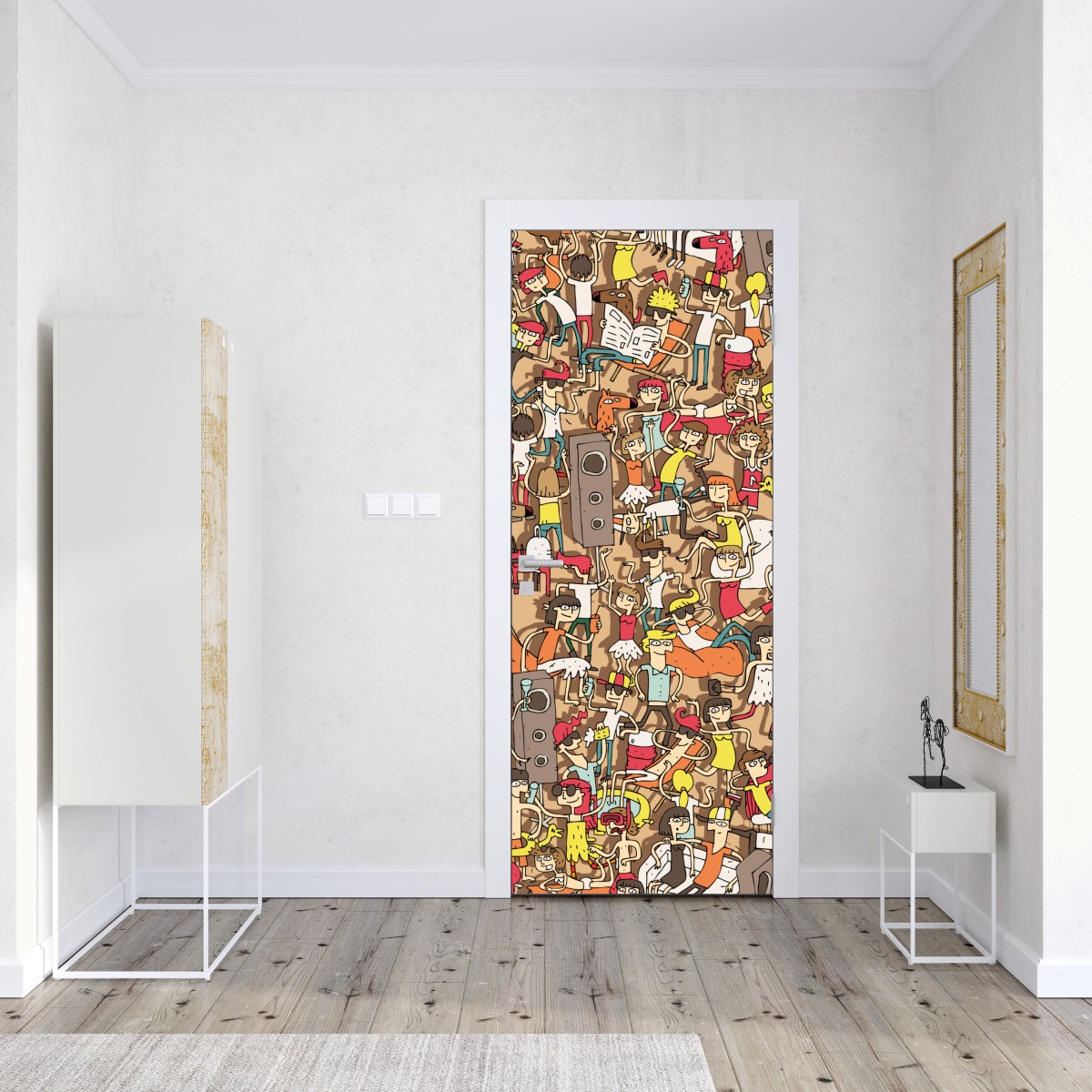 Naklejka na drzwi zabawny wzór tłumu na imprezie – Wallissimo® Naklejka na drzwi zabawny wzór tłumu na imprezie – Wallissimo®