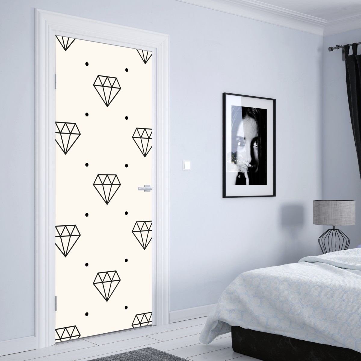 Naklejka na drzwi minimalistyczny wzór diamentów z kropkami – Wallissimo® Naklejka na drzwi minimalistyczny wzór diamentów z kropkami – Wallissimo®