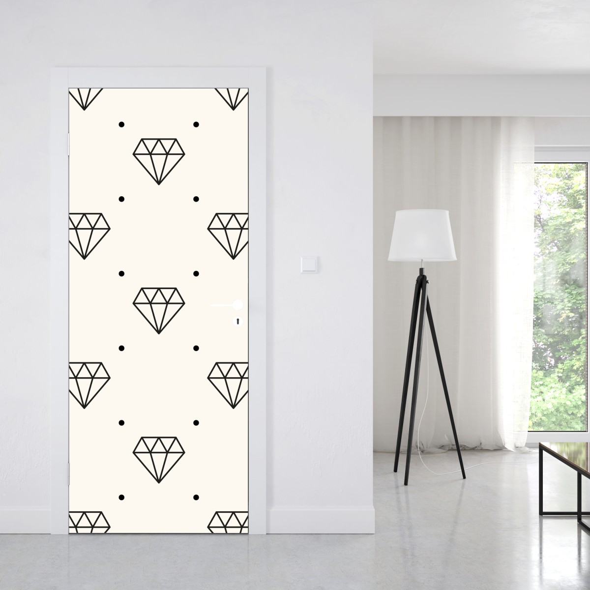 Naklejka na drzwi minimalistyczny wzór diamentów z kropkami – Wallissimo® Naklejka na drzwi minimalistyczny wzór diamentów z kropkami – Wallissimo®