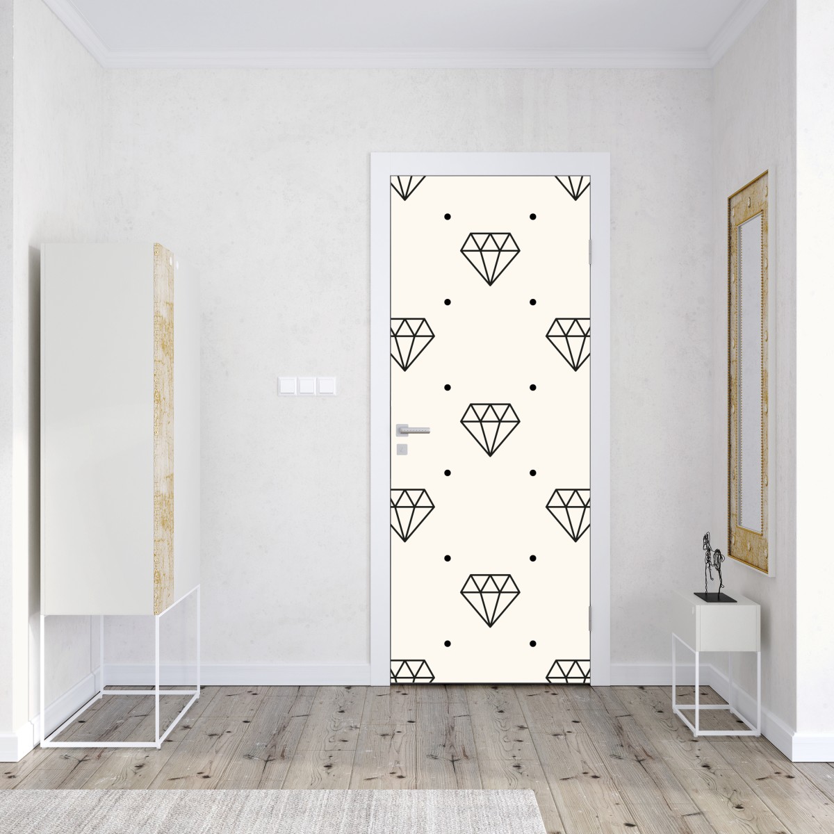 Naklejka na drzwi minimalistyczny wzór diamentów z kropkami – Wallissimo® Naklejka na drzwi minimalistyczny wzór diamentów z kropkami – Wallissimo®