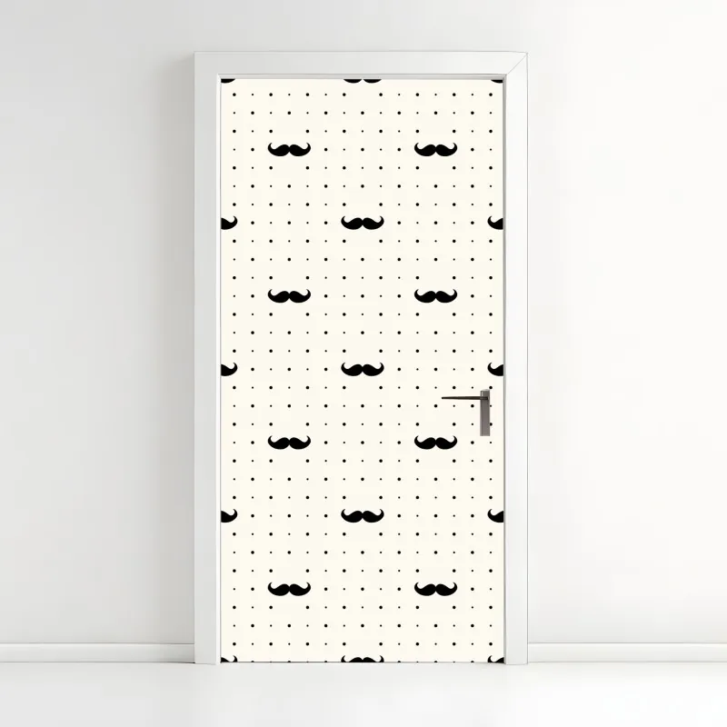 Naklejka na drzwi czarny wzór z wąsami na beżowym tle
