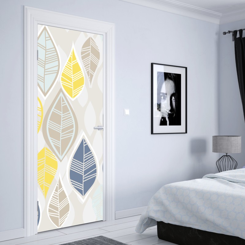 Naklejka na drzwi skandynawski wzór liści w stonowanych kolorach – Wallissimo® Naklejka na drzwi skandynawski wzór liści w stonowanych kolorach – Wallissimo®