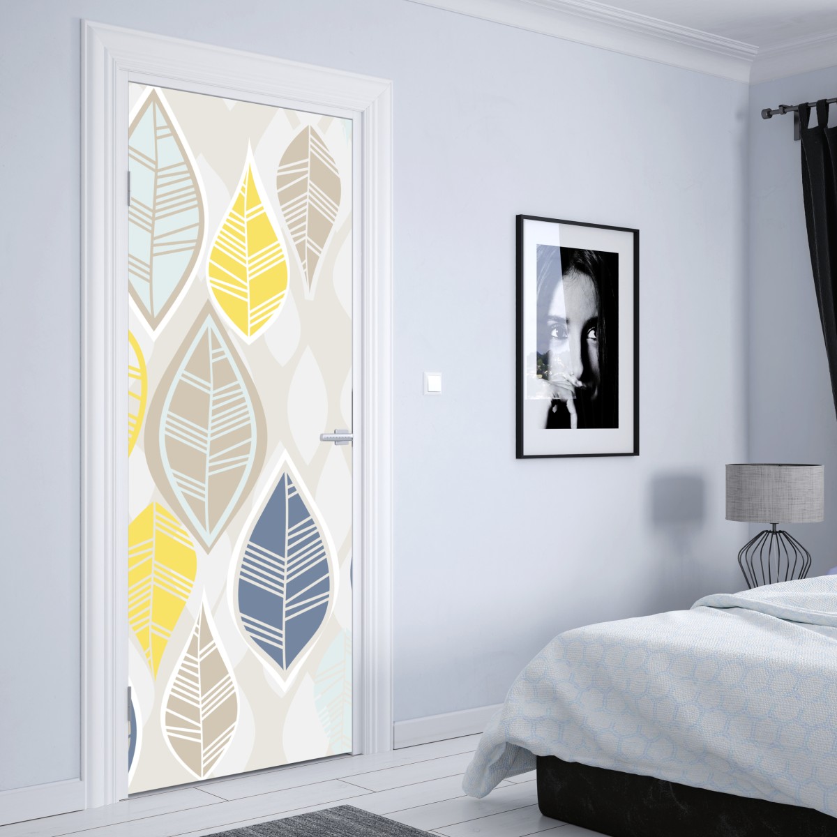 Naklejka na drzwi skandynawski wzór liści w stonowanych kolorach – Wallissimo® Naklejka na drzwi skandynawski wzór liści w stonowanych kolorach – Wallissimo®