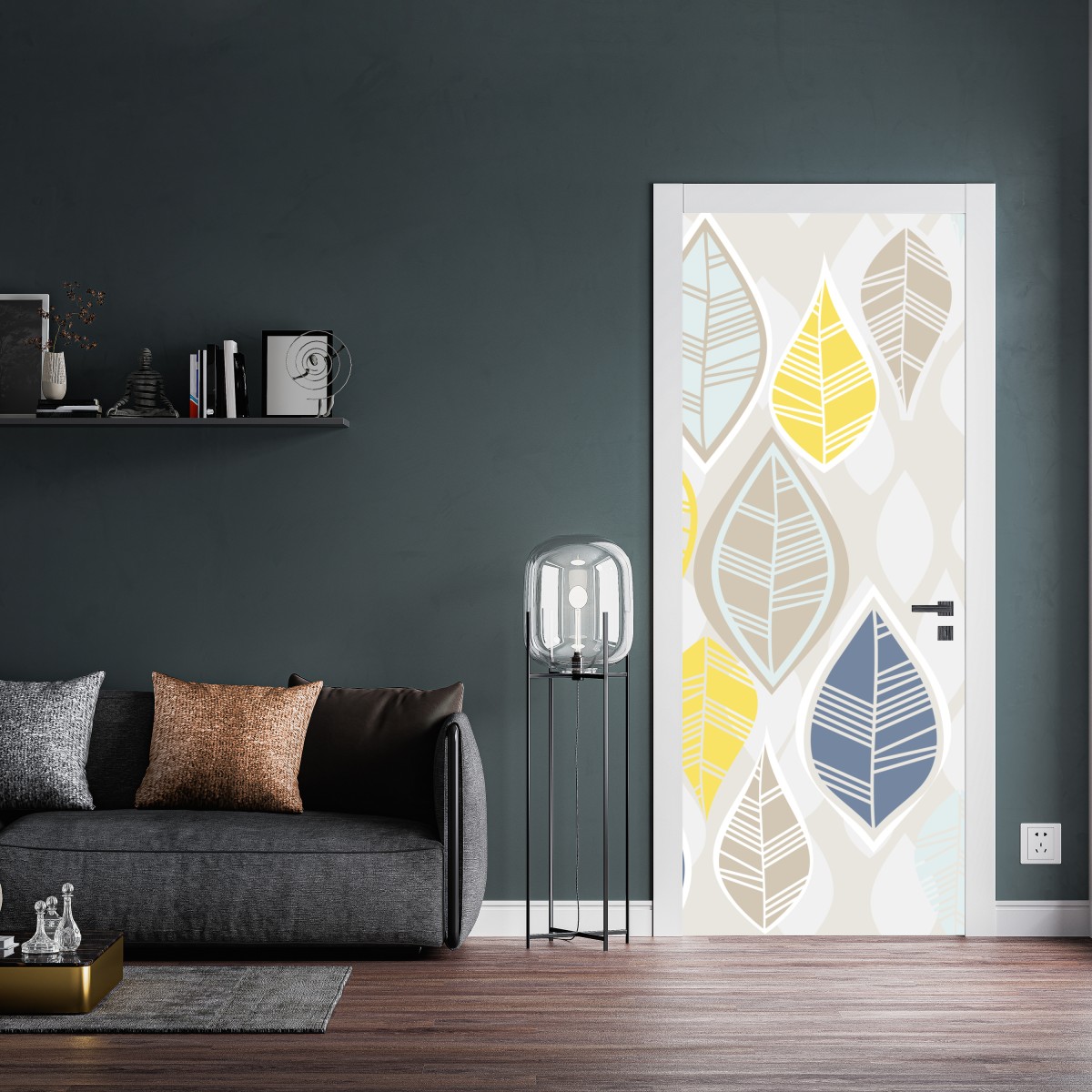Naklejka na drzwi skandynawski wzór liści w stonowanych kolorach – Wallissimo® Naklejka na drzwi skandynawski wzór liści w stonowanych kolorach – Wallissimo®