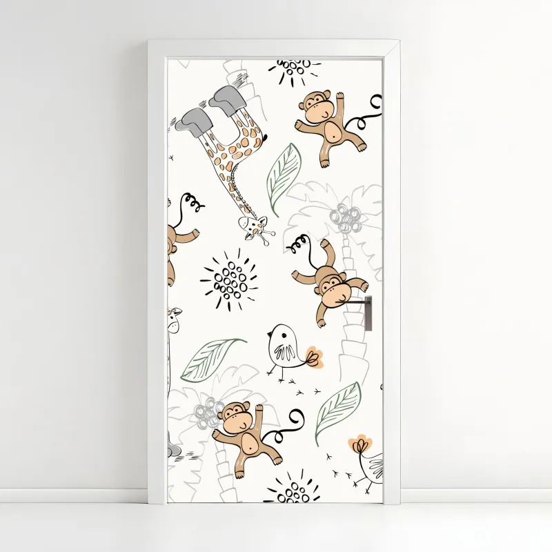 Naklejka na drzwi falisty wzór architektoniczny w odcieniach szarości – Wallissimo®