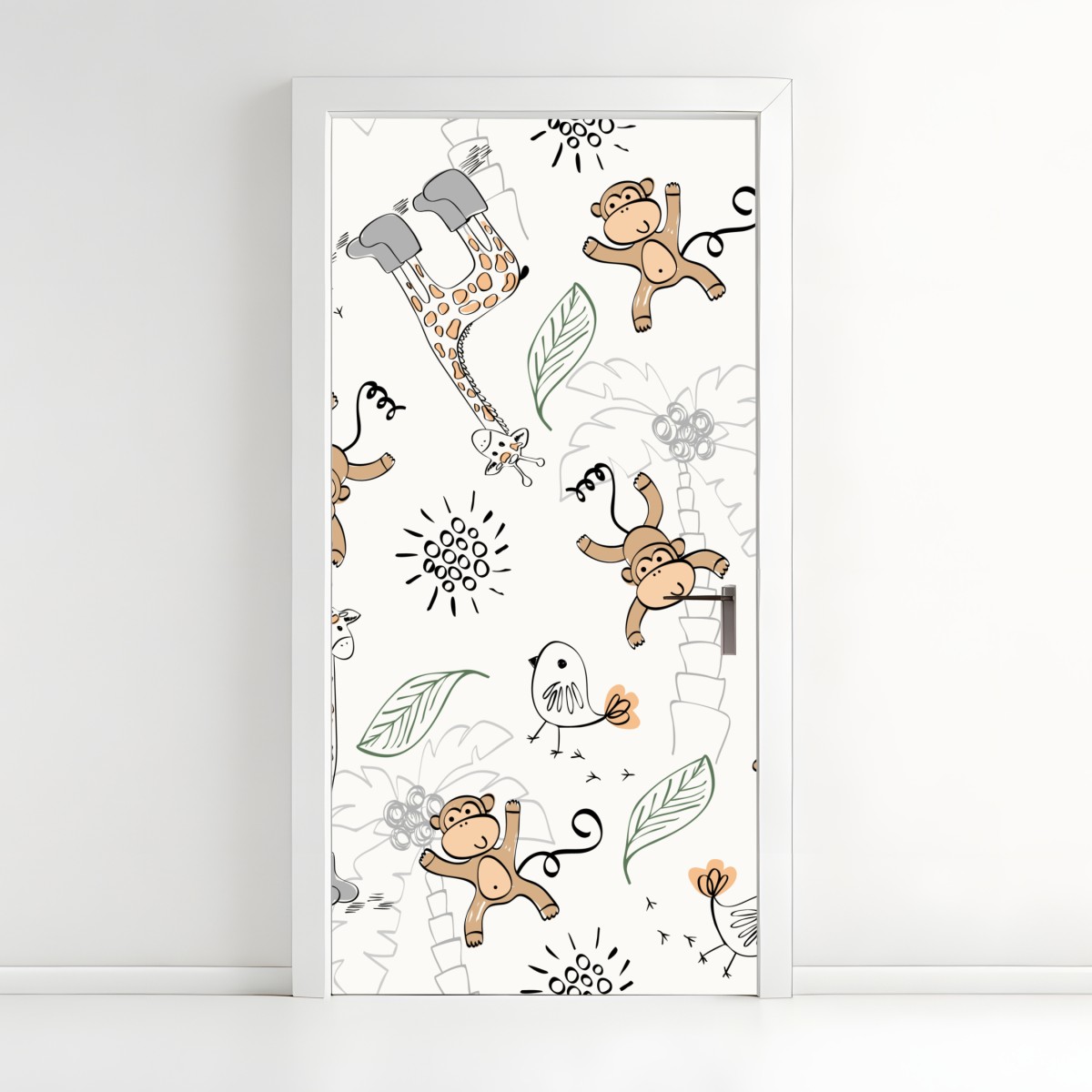 Door sticker cute jungle animals nursery pattern