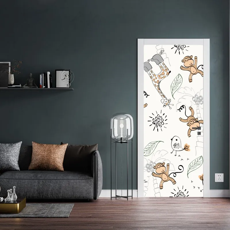 Naklejka na drzwi falisty wzór architektoniczny w odcieniach szarości – Wallissimo®