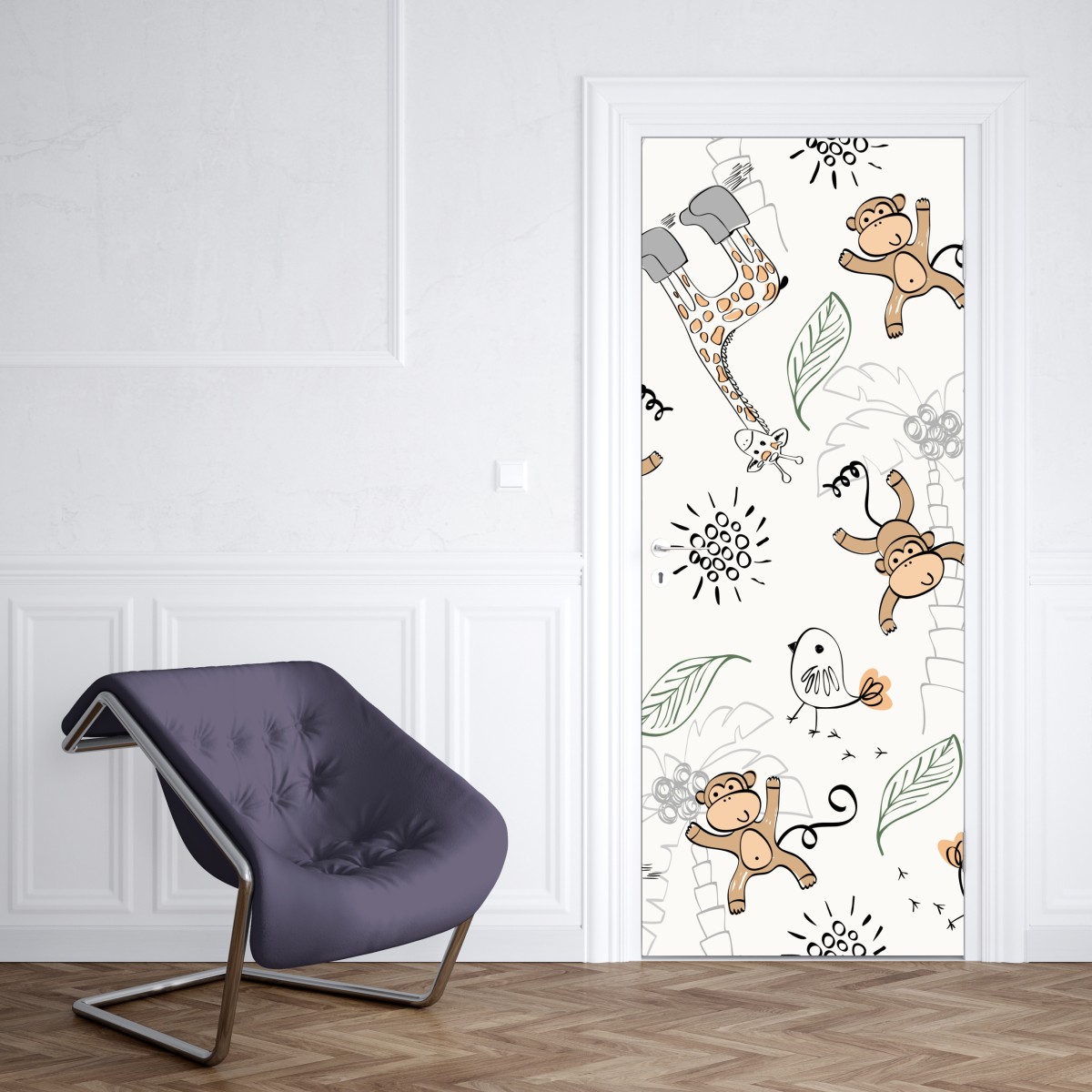 Naklejka na drzwi urocze zwierzątka z dżungli wzór do pokoju dziecięcego – Wallissimo® Naklejka na drzwi urocze zwierzątka z dżungli wzór do pokoju dziecięcego – Wallissimo®