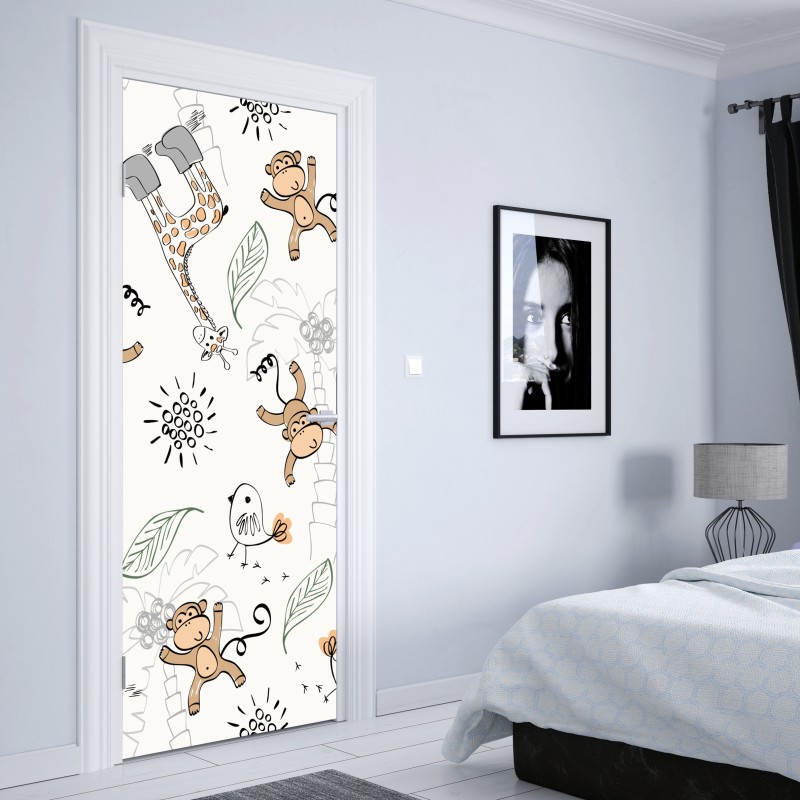Naklejka na drzwi urocze zwierzątka z dżungli wzór do pokoju dziecięcego – Wallissimo® Naklejka na drzwi urocze zwierzątka z dżungli wzór do pokoju dziecięcego – Wallissimo®