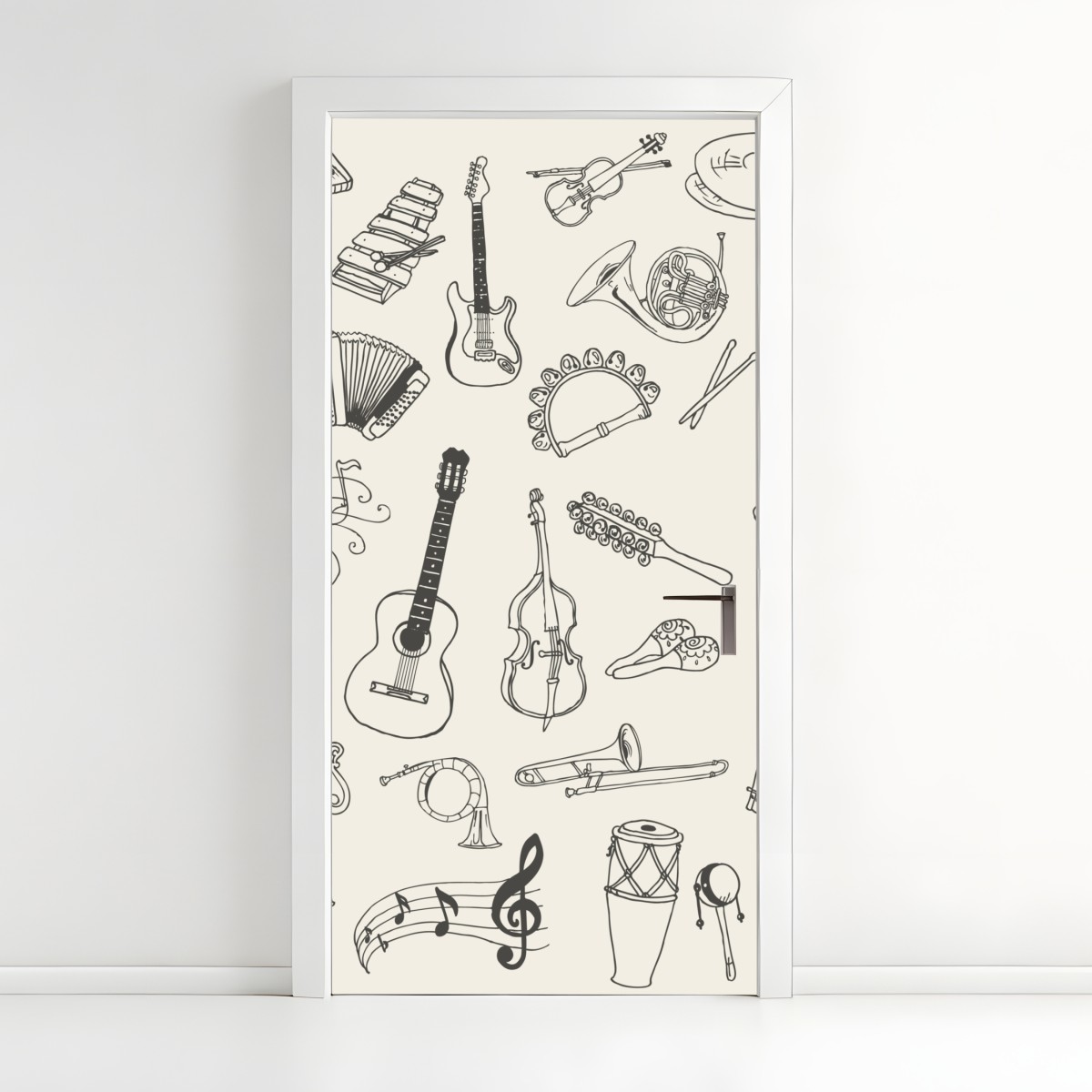 Door sticker hand-drawn musical instruments collage