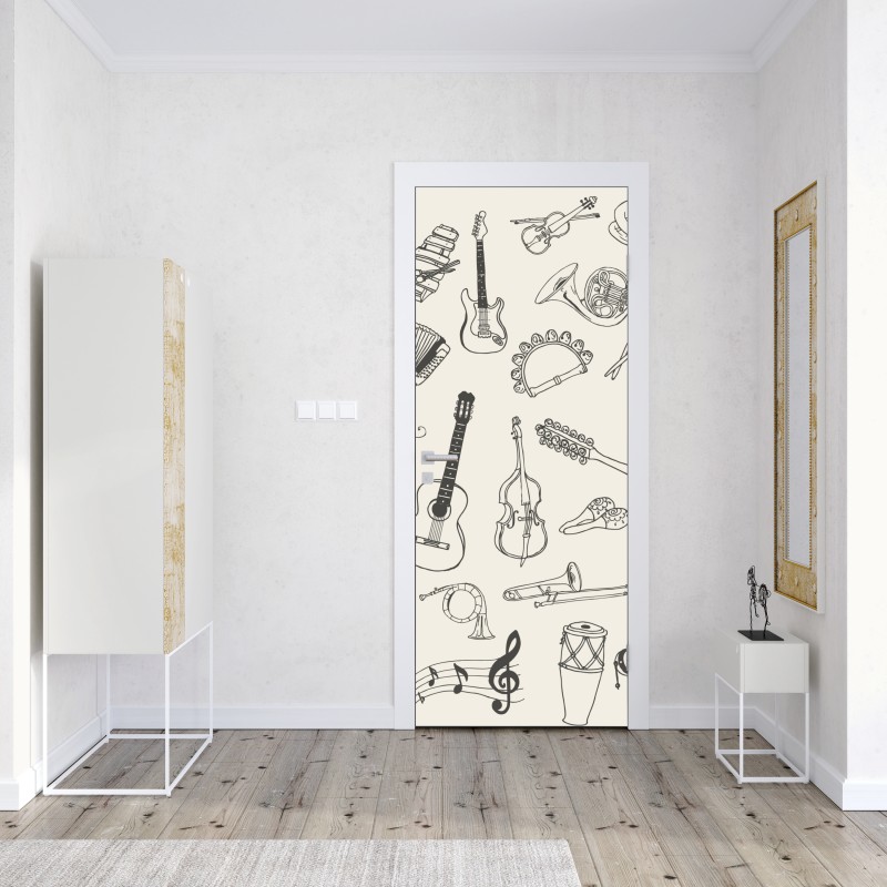 Naklejka na drzwi wzór damaskowy w odcieniach złota i granatu – Wallissimo®