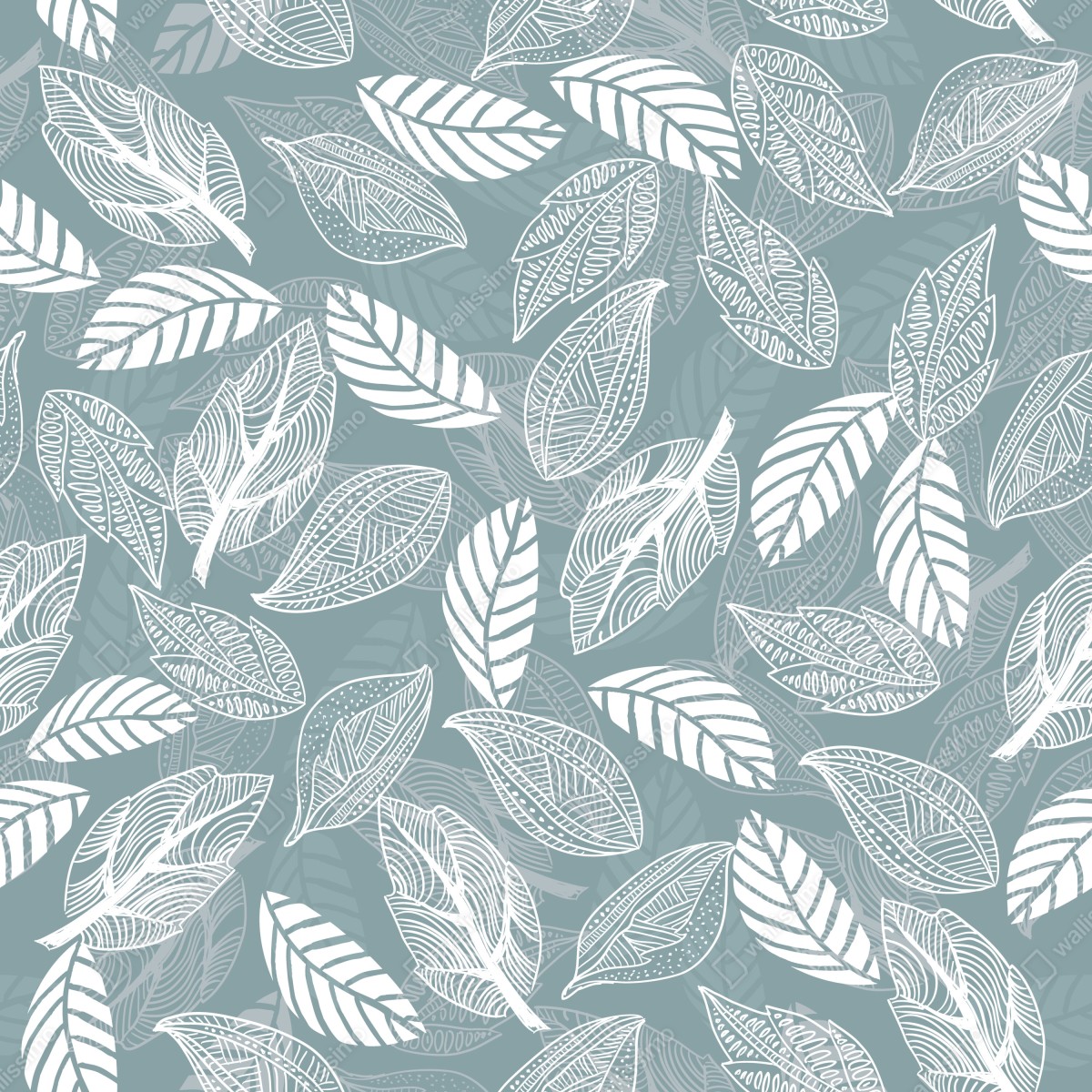 Naklejka na drzwi ręcznie rysowany wzór liści na miętowym tle – Wallissimo® Naklejka na drzwi ręcznie rysowany wzór liści na miętowym tle – Wallissimo®