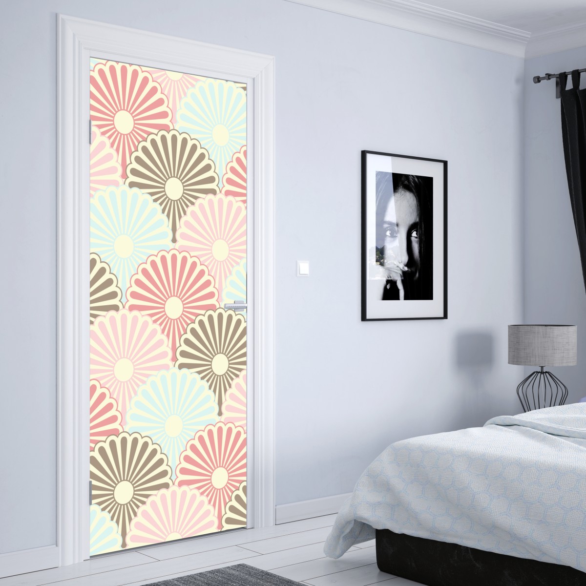 Naklejka na drzwi pastelowy wzór muszelkowy – Wallissimo® Naklejka na drzwi pastelowy wzór muszelkowy – Wallissimo®