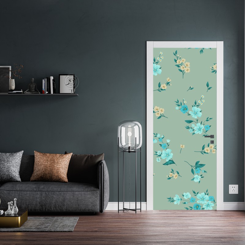 Naklejka na drzwi czerwony botaniczny wzór liści – Wallissimo®