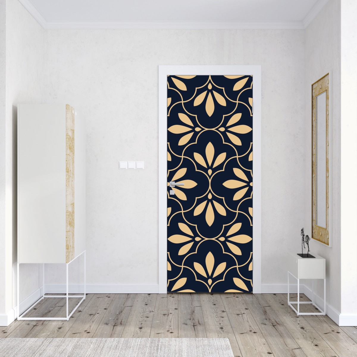 Naklejka na drzwi granatowo-beżowy ornament – Wallissimo® Naklejka na drzwi granatowo-beżowy ornament – Wallissimo®