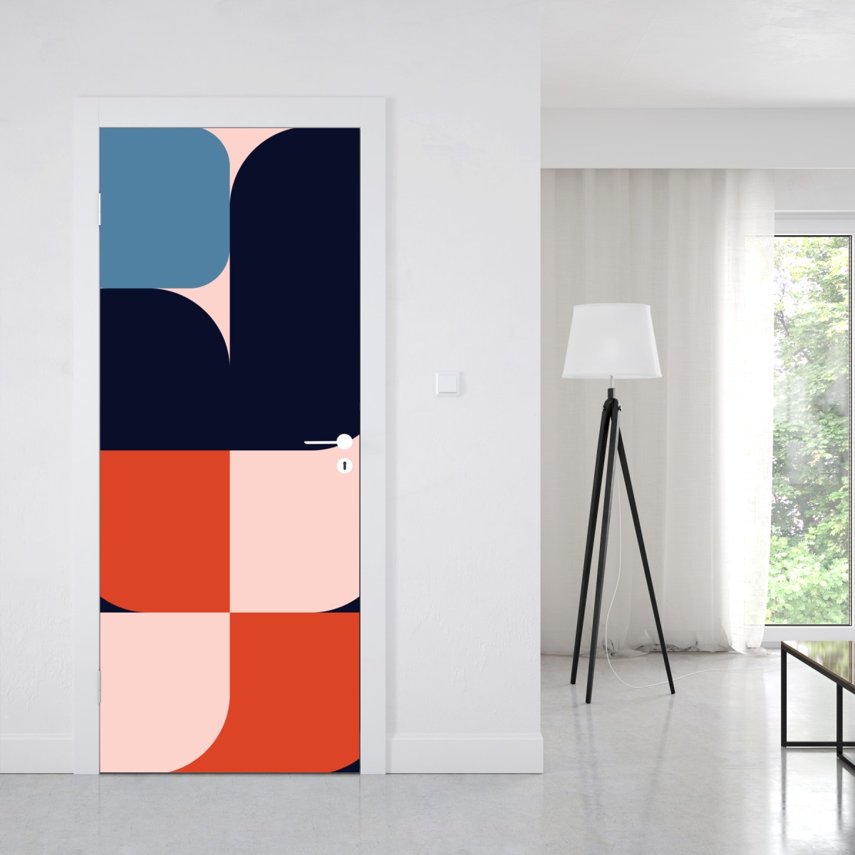 Naklejka na drzwi odważny geometryczny wzór retro – Wallissimo® Naklejka na drzwi odważny geometryczny wzór retro – Wallissimo®